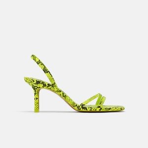 Zara fluorescent green snake print heeled sandals